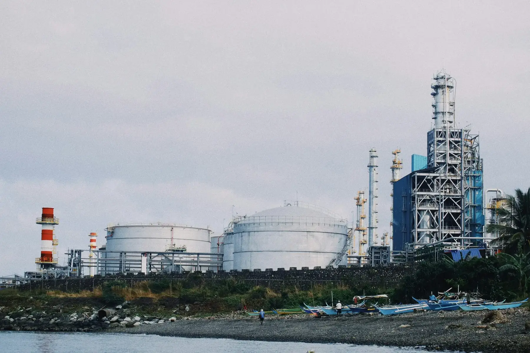 Storage tanks and process unit at a coastal refinery